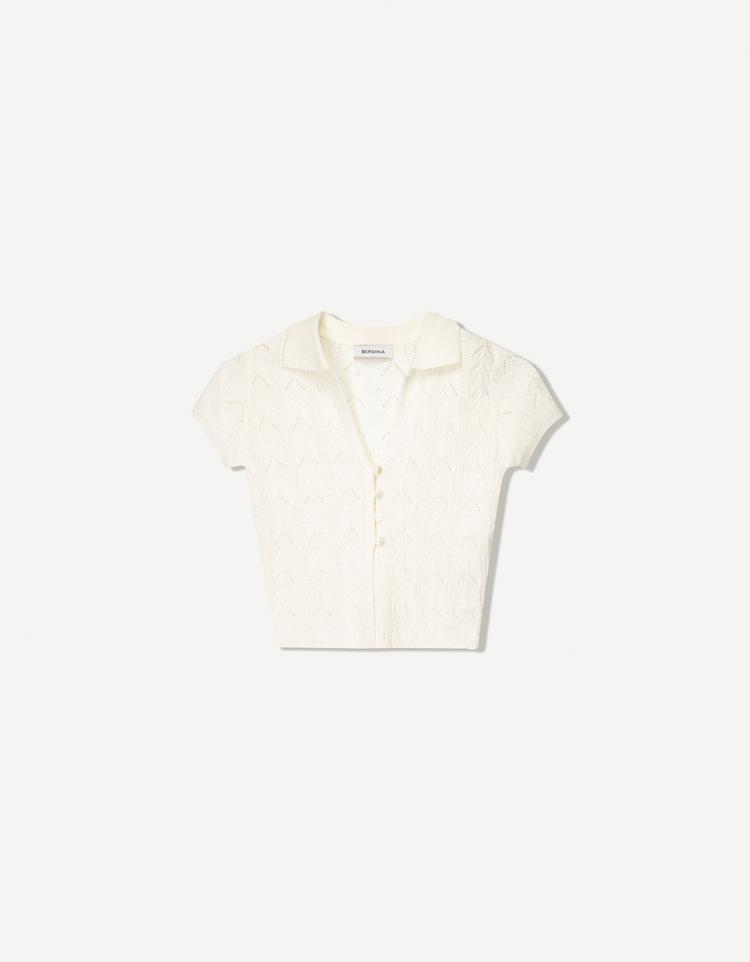 Short sleeve openwork T-shirt with buttons