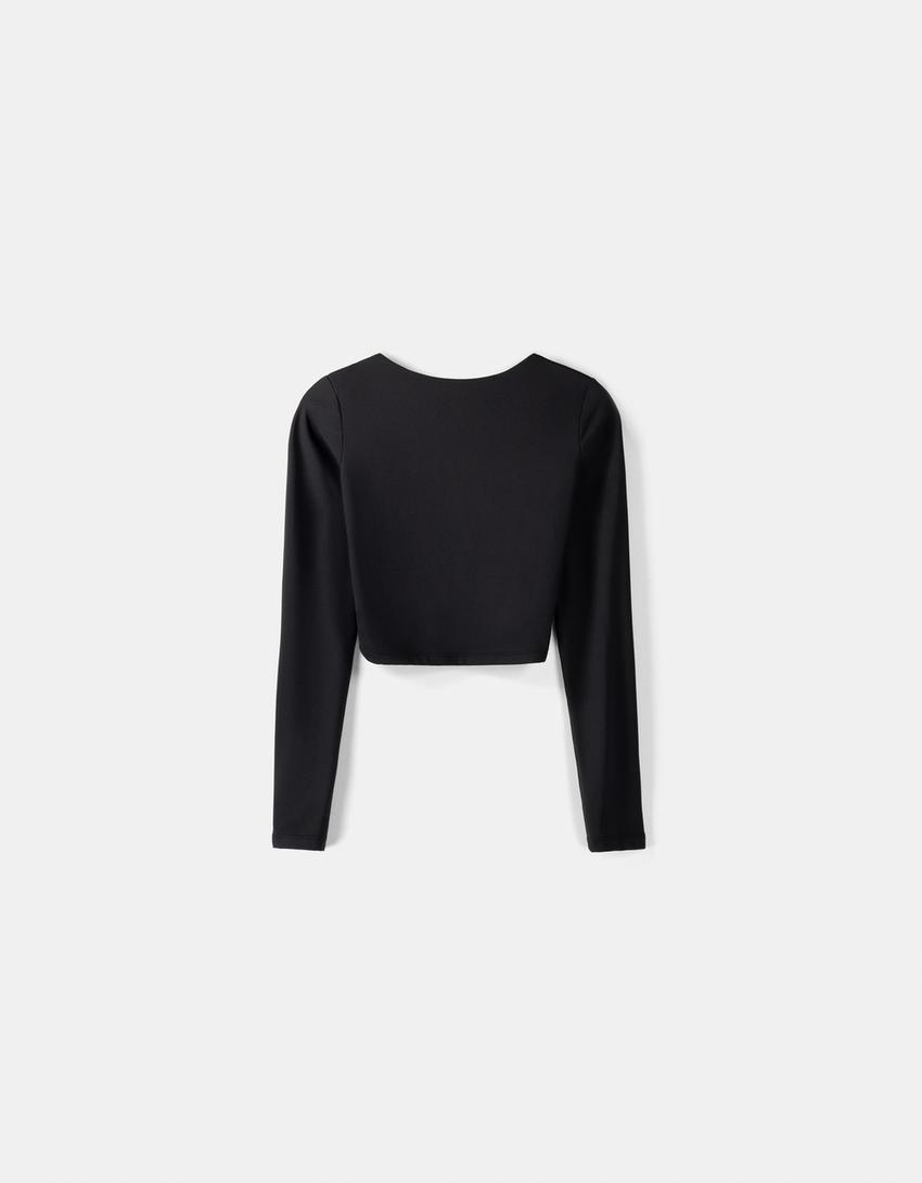 Long sleeve T-shirt with an open back-Black