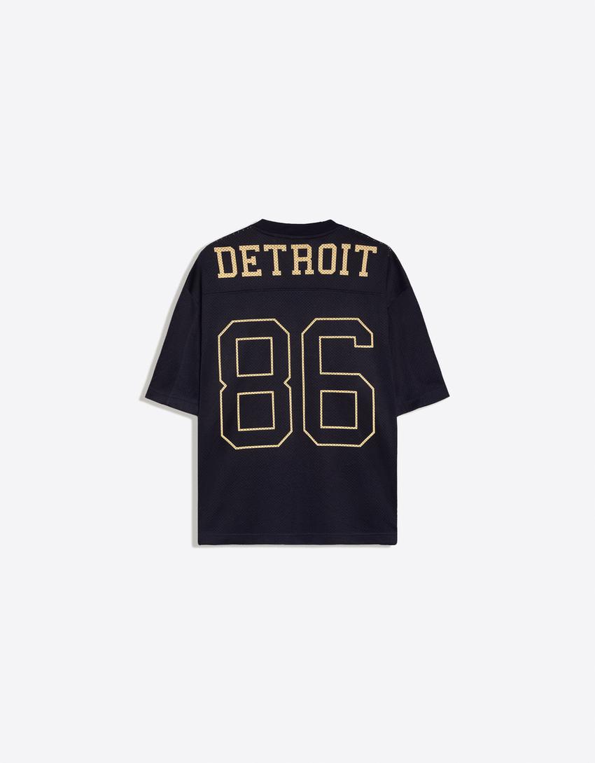 Mesh print T-shirt-Navy