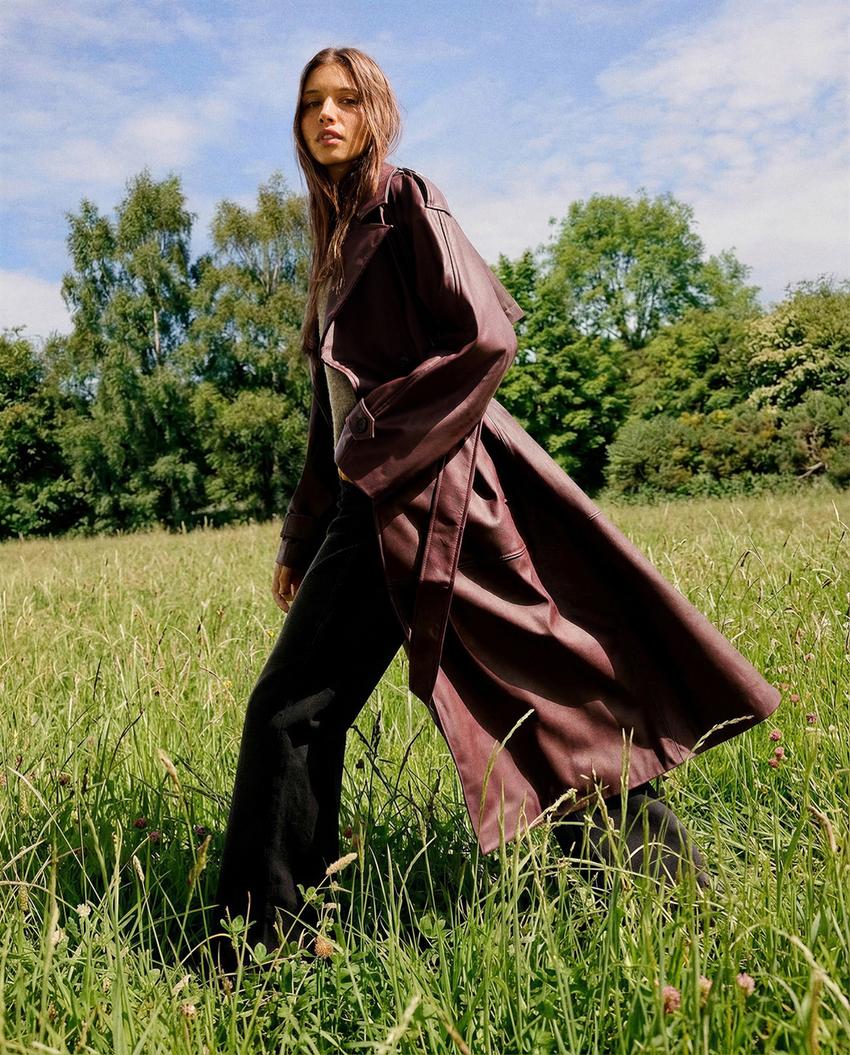 Trench coat longo com cinto efeito couro-Granada