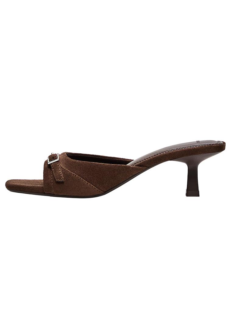 BUCKLED MULE SANDALS — Brown