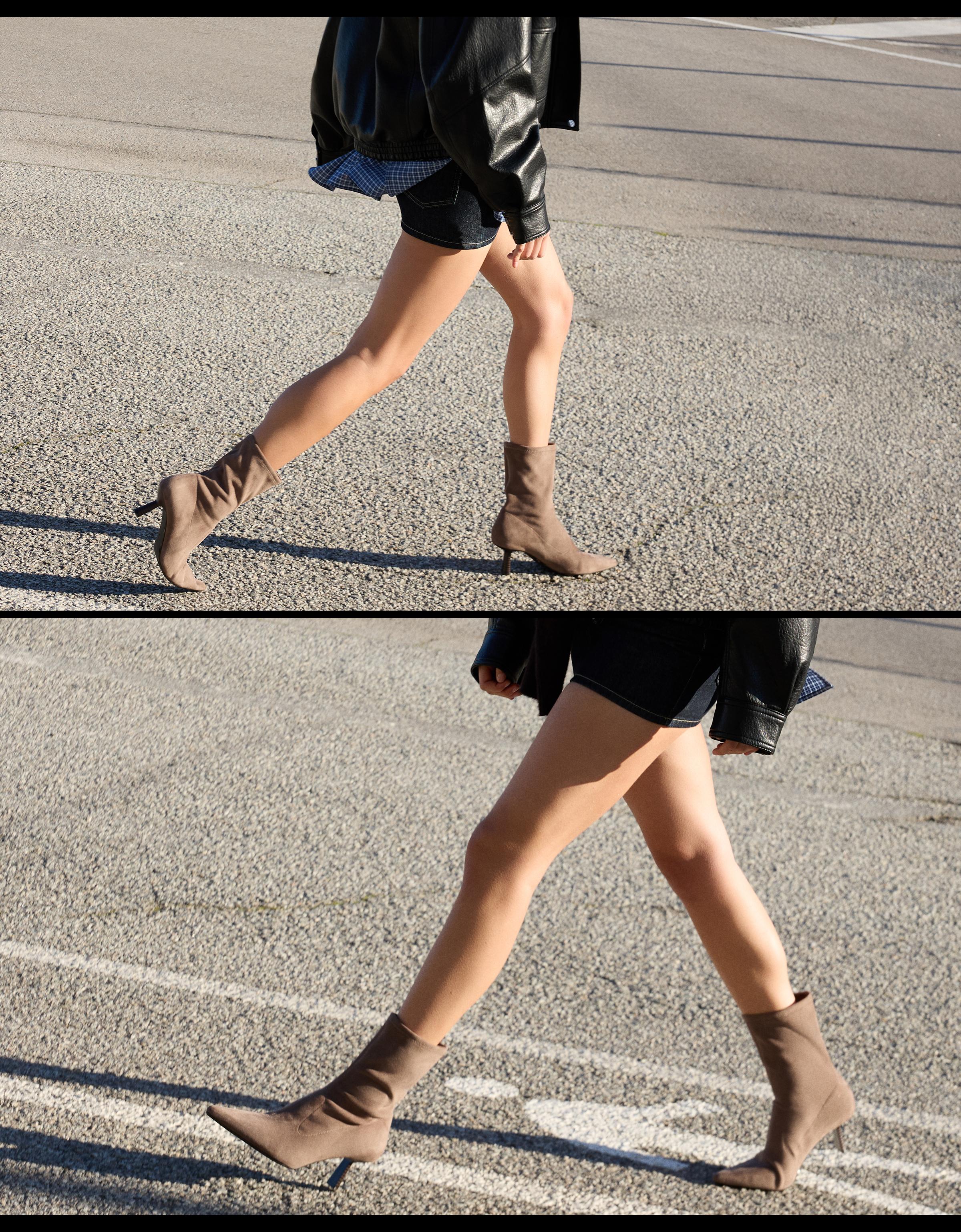 Fitted kitten heel ankle boots — TAUPE