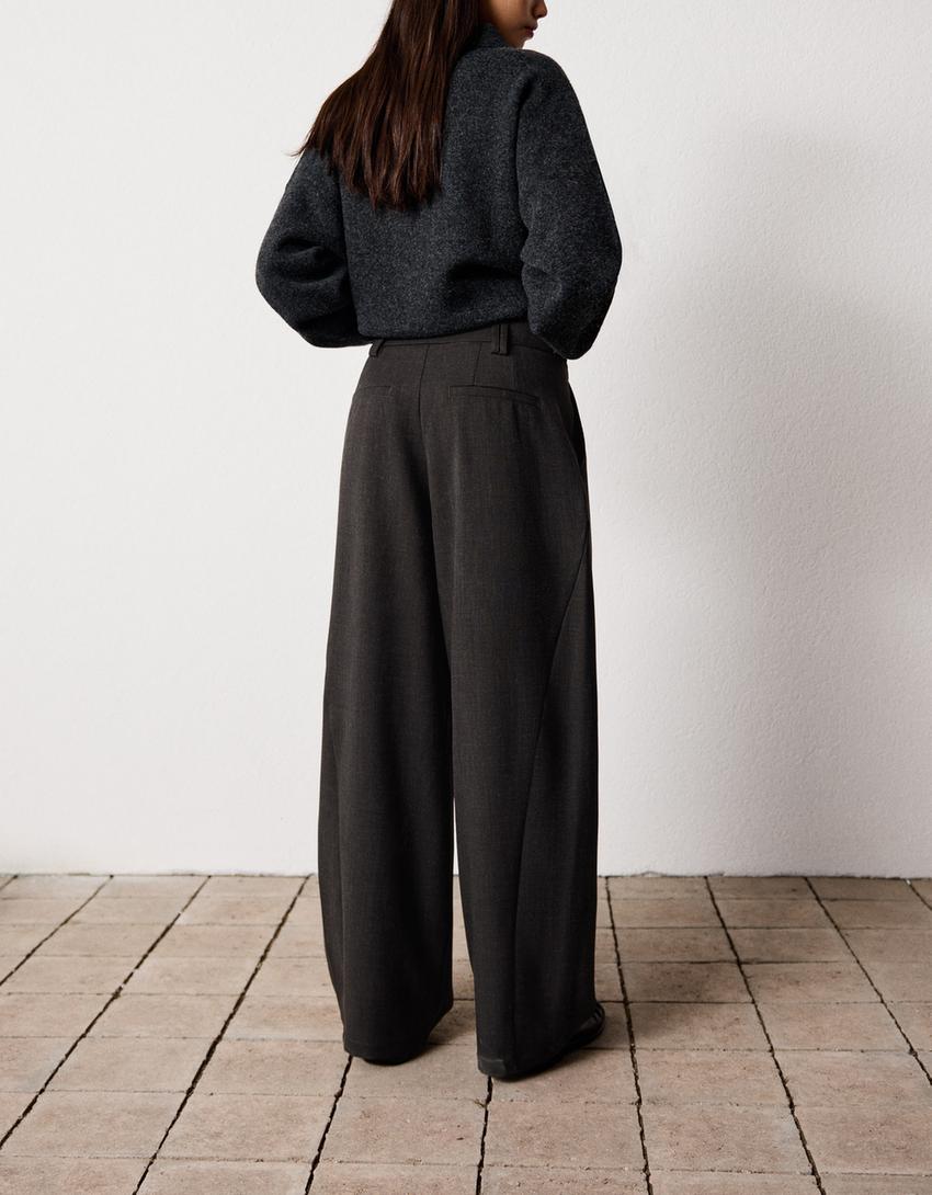 Pantaloni ampi doppio tessuto-Grigio