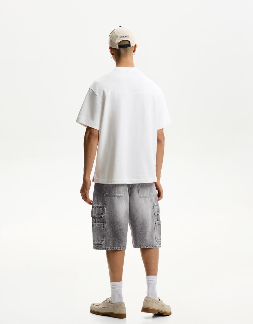 Baggy cargo Bermuda shorts-Grey-1