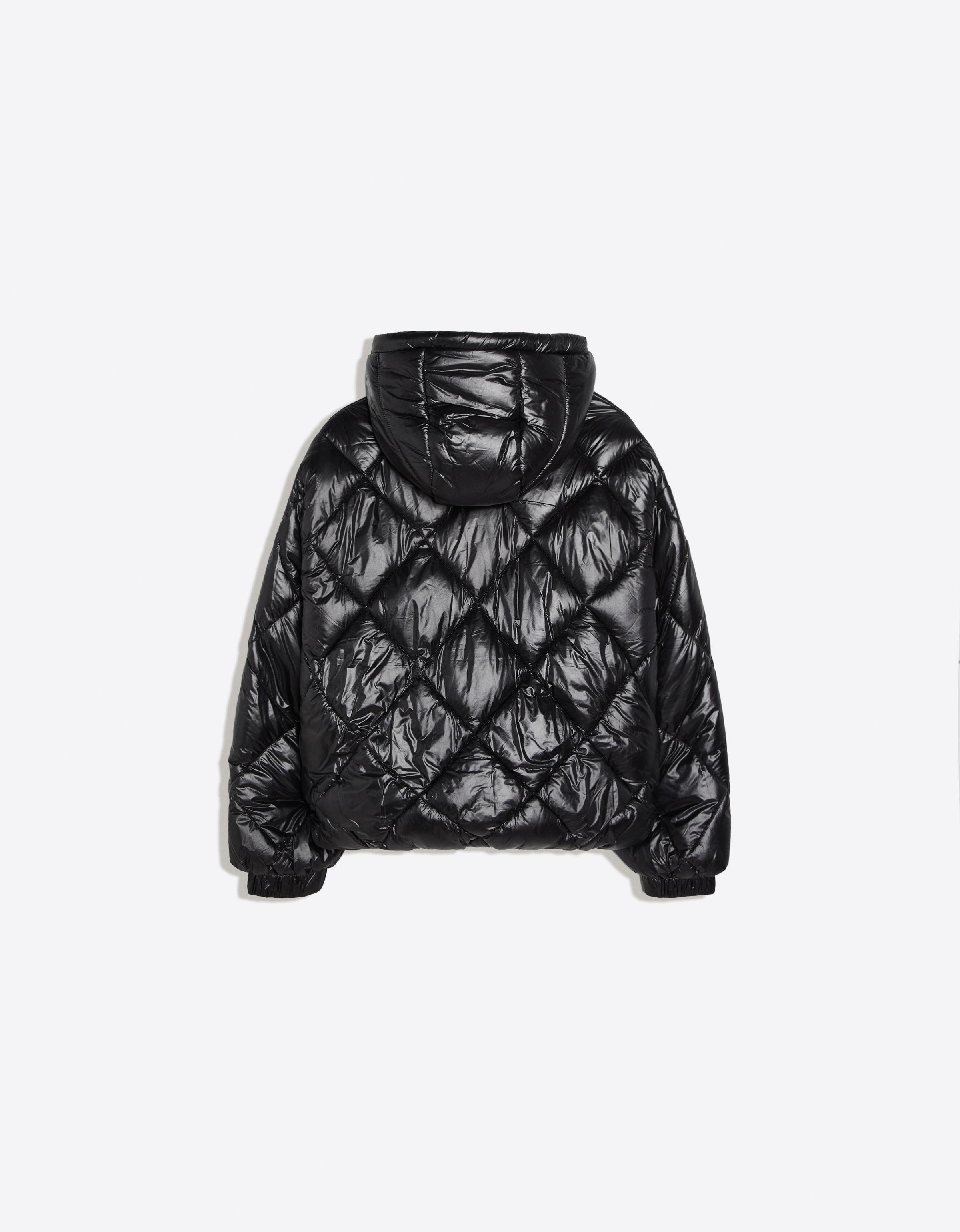 Diamond-quilted technical hooded jacket — Black