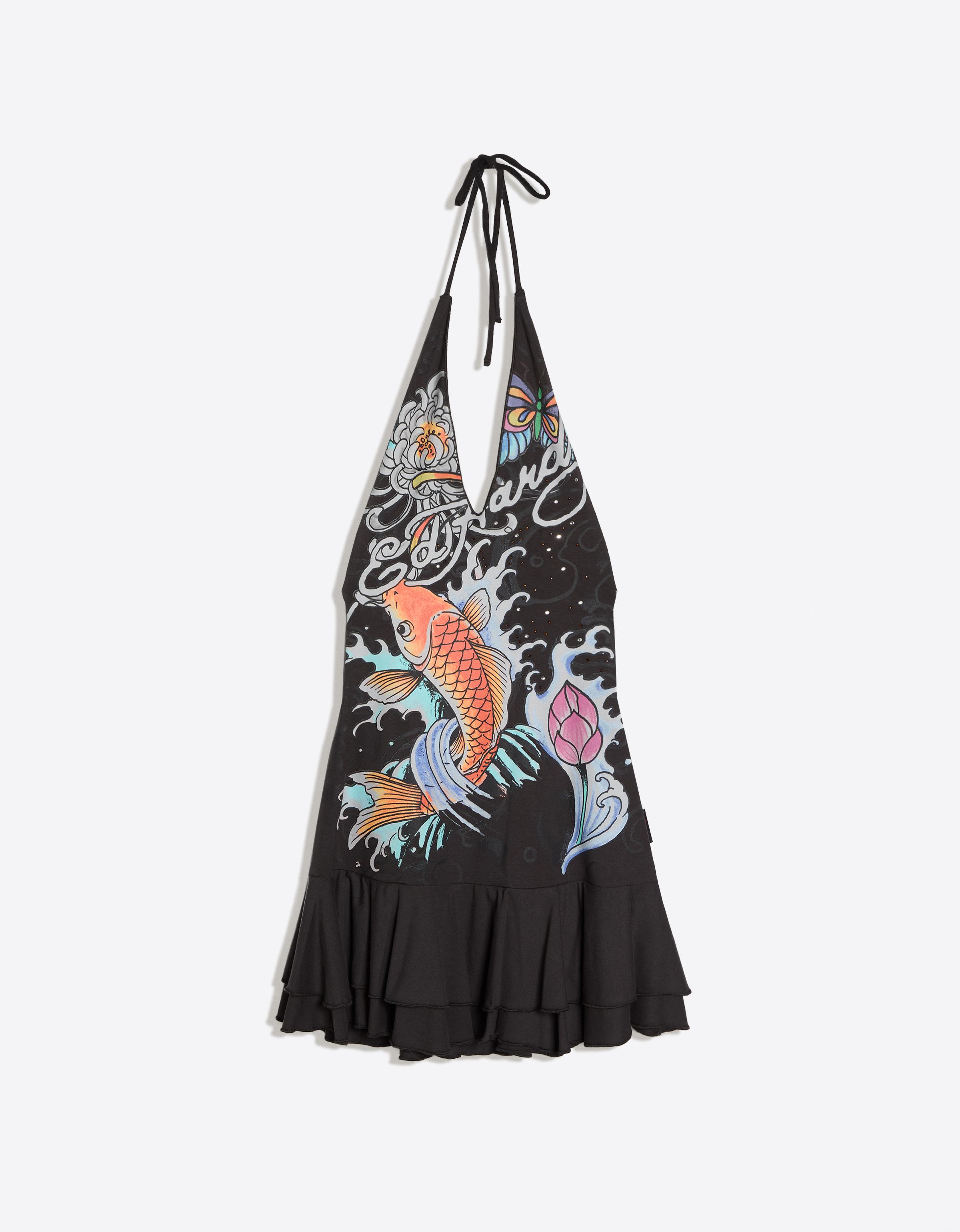 ED HARDY X BERSHKA halter mini dress — Dark grey