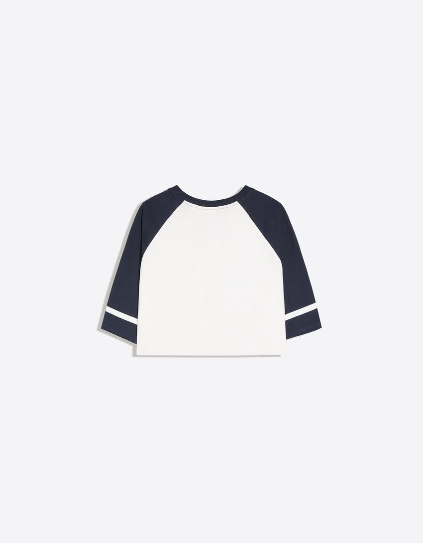 Camiseta manga corta ranglan print-Blanco roto