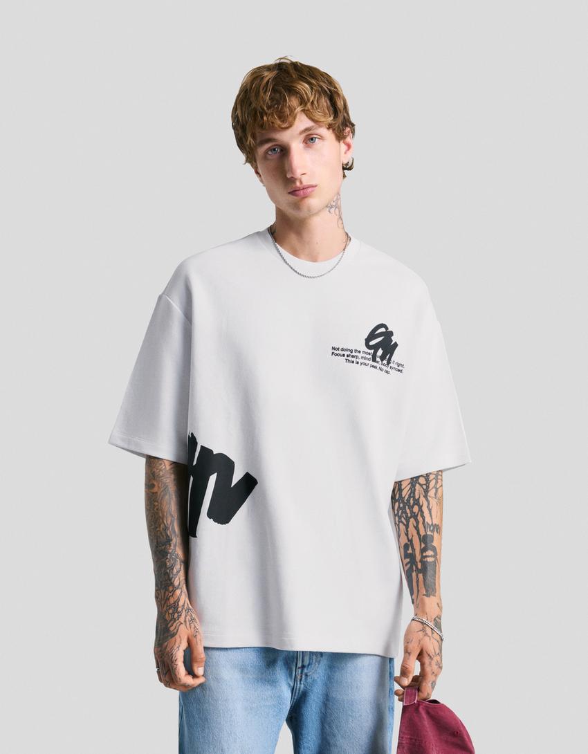 Printed short sleeve plush T-shirt-White-0