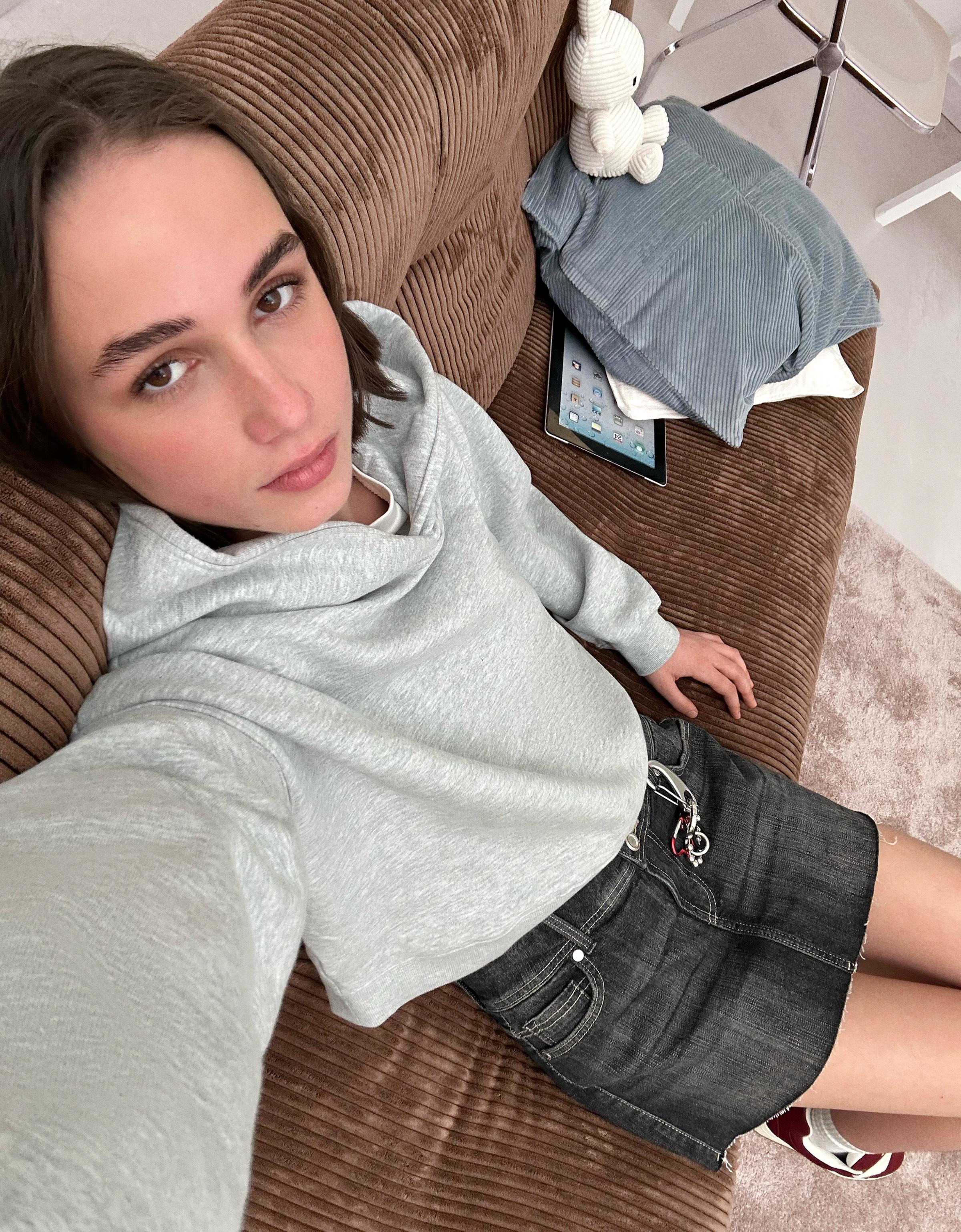 Denim mini skort — Black