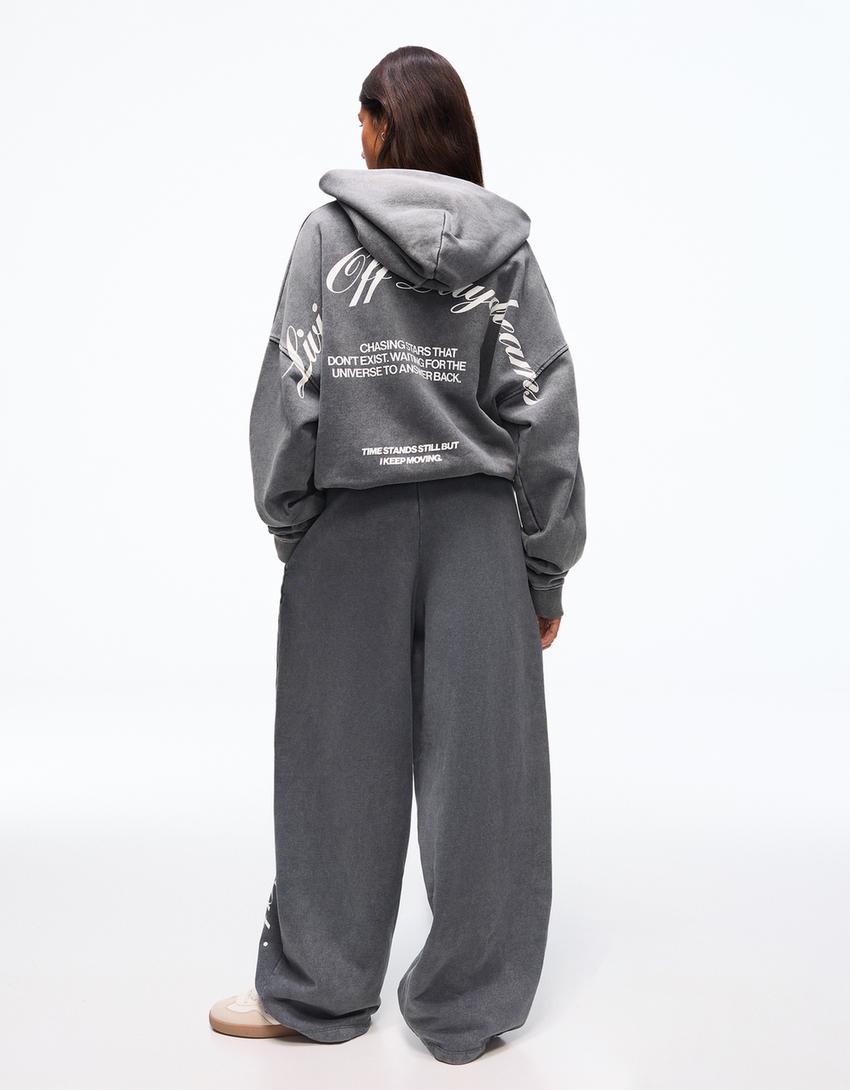 Sudadera capucha print-Gris oscuro