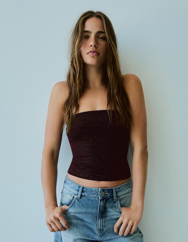 Shimmery bandeau top — Burgundy