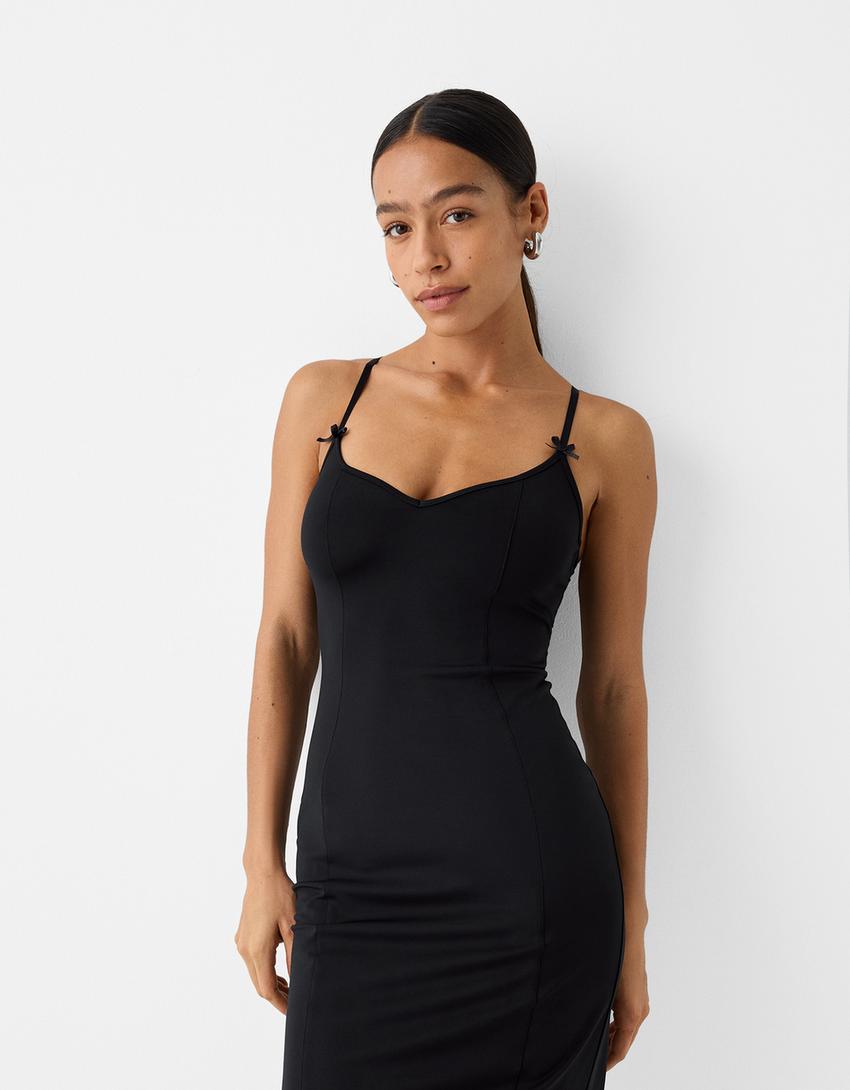 فستان ميدي بحمالات وربطة-أسود-1