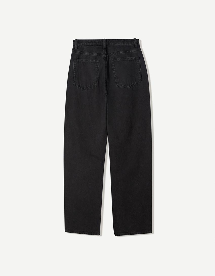 Straight fit geniş paça jean-Siyah-6