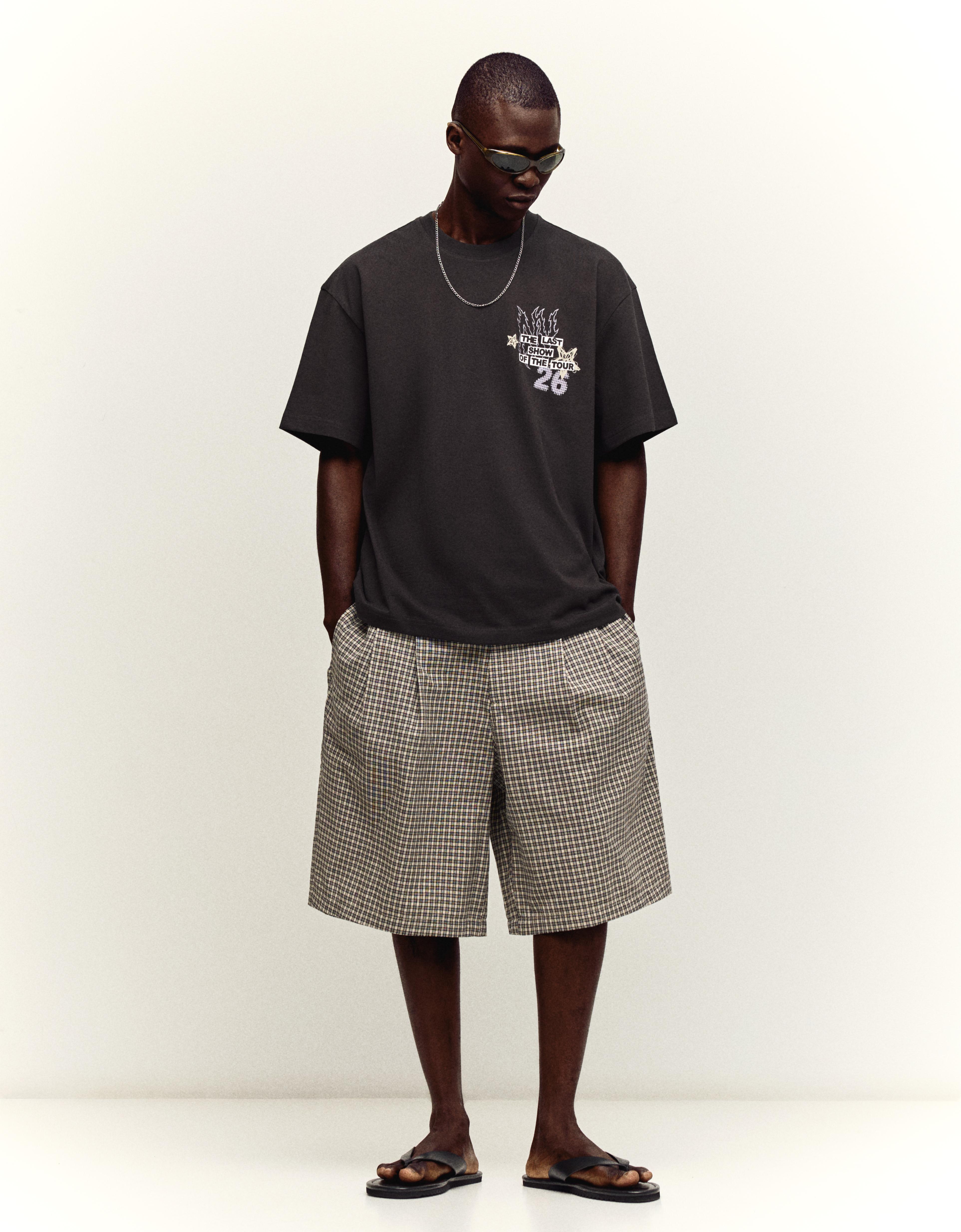 Checked baggy Bermuda shorts — Black