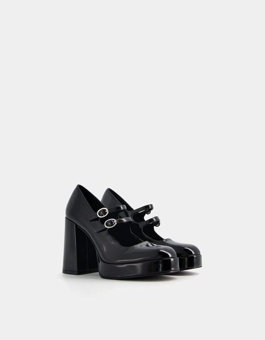 High-heel platform shoes with straps-BLACK-0