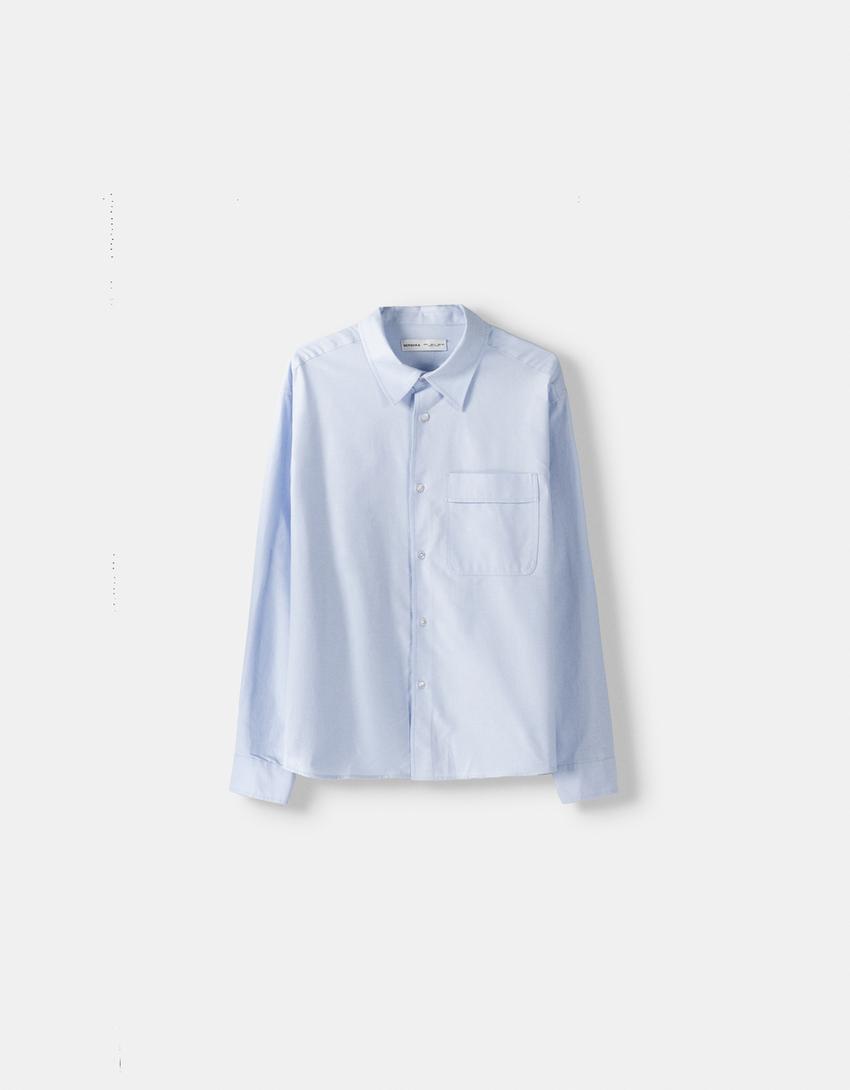 Chemise oxford manches longues boxy fit-Bleu-4
