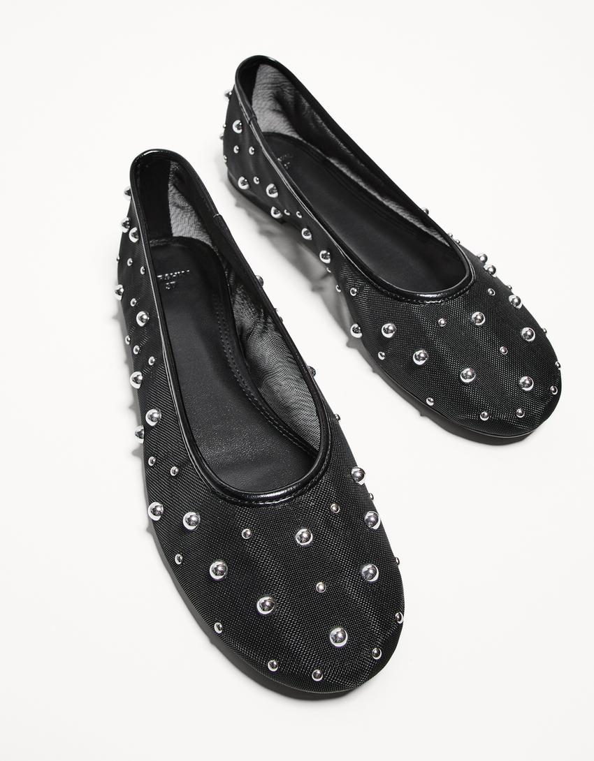 Mesh ballet flats with studs-BLACK-4