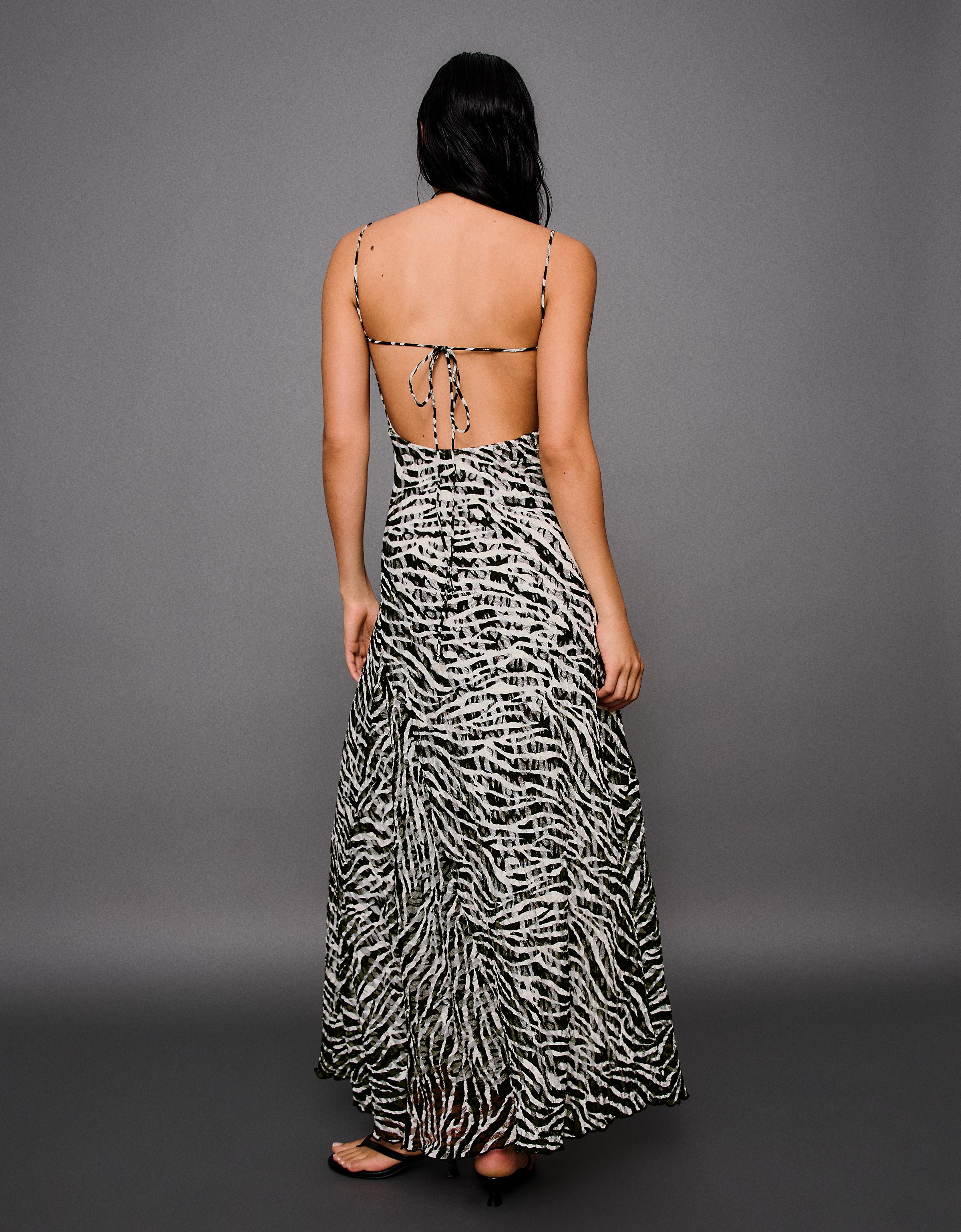 Printed midi dress with straps — Off white