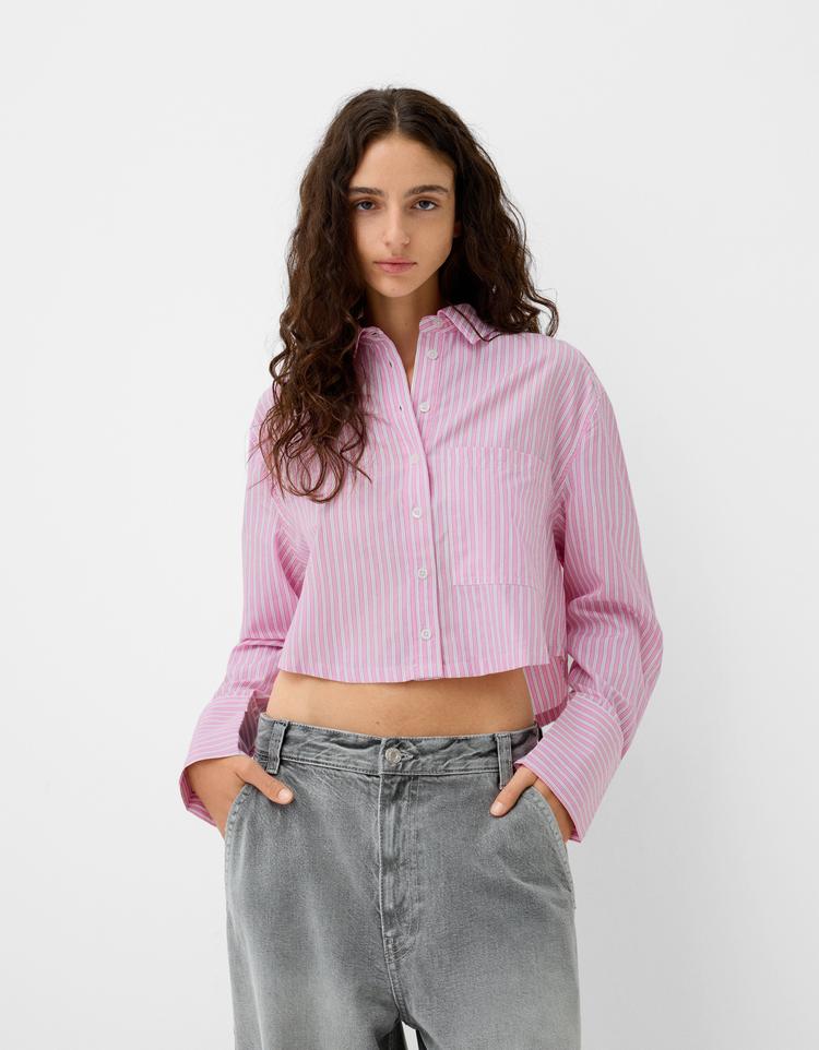 Cropped poplin shirt with pocket