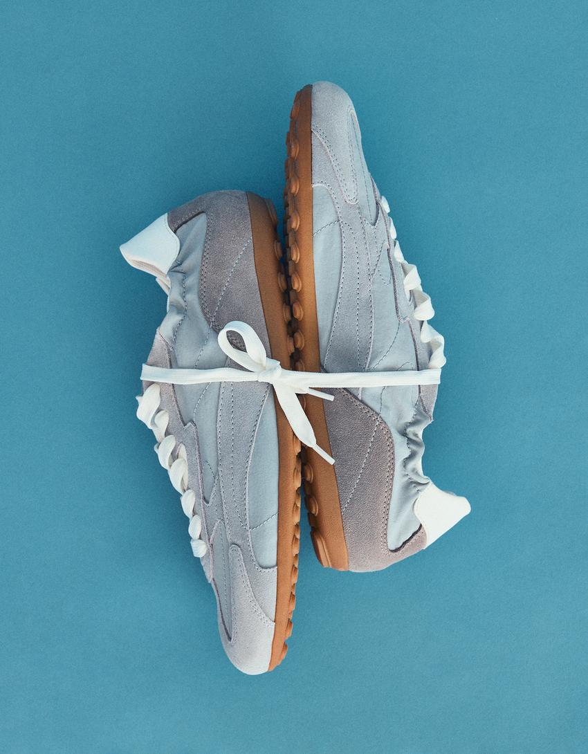 Baskets style rétro fin-Bleu