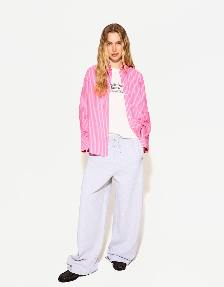 Camicia oversize in popeline-Fucsia-2