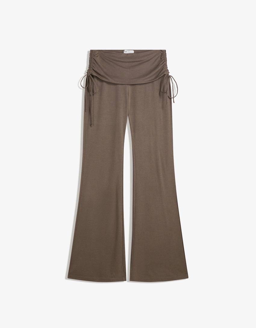 Lepršave zvonaste pantalone na vezivanje-Boja peska-3