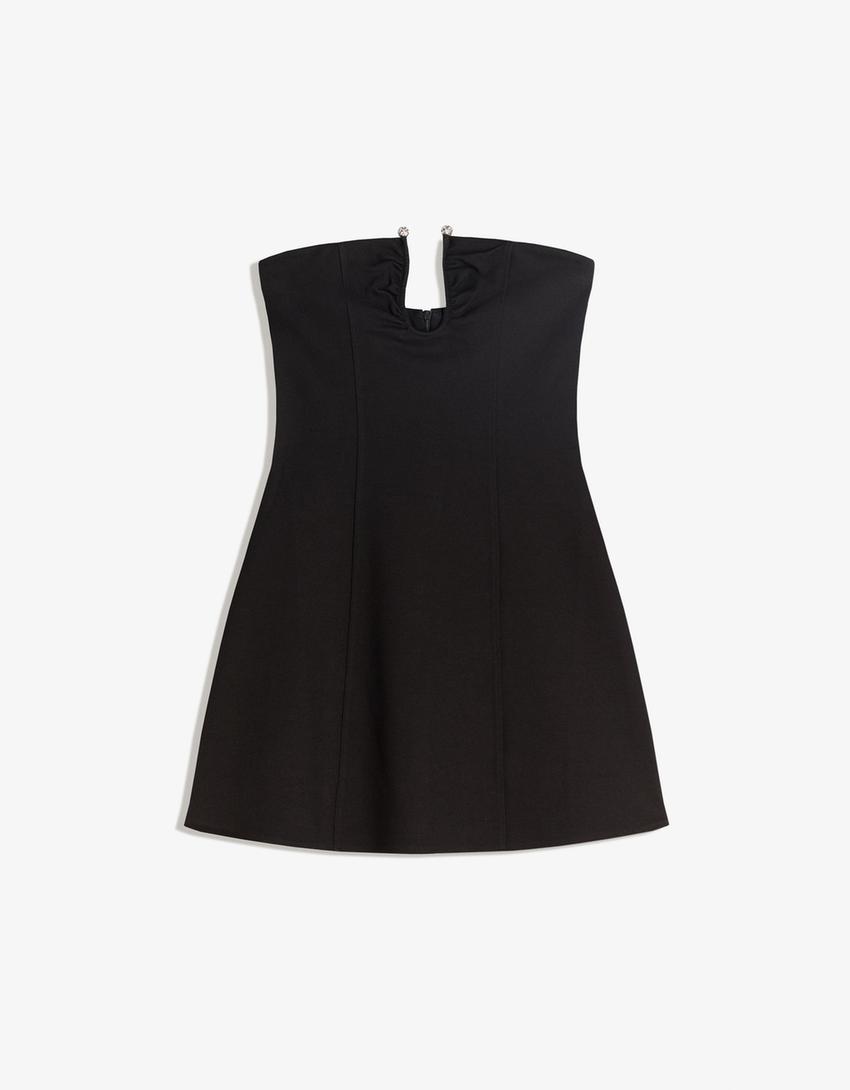Mini-robe brillante à encolure-Noir