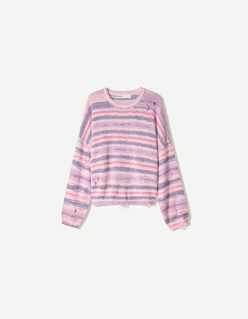 Pull déchiré-Violet-0