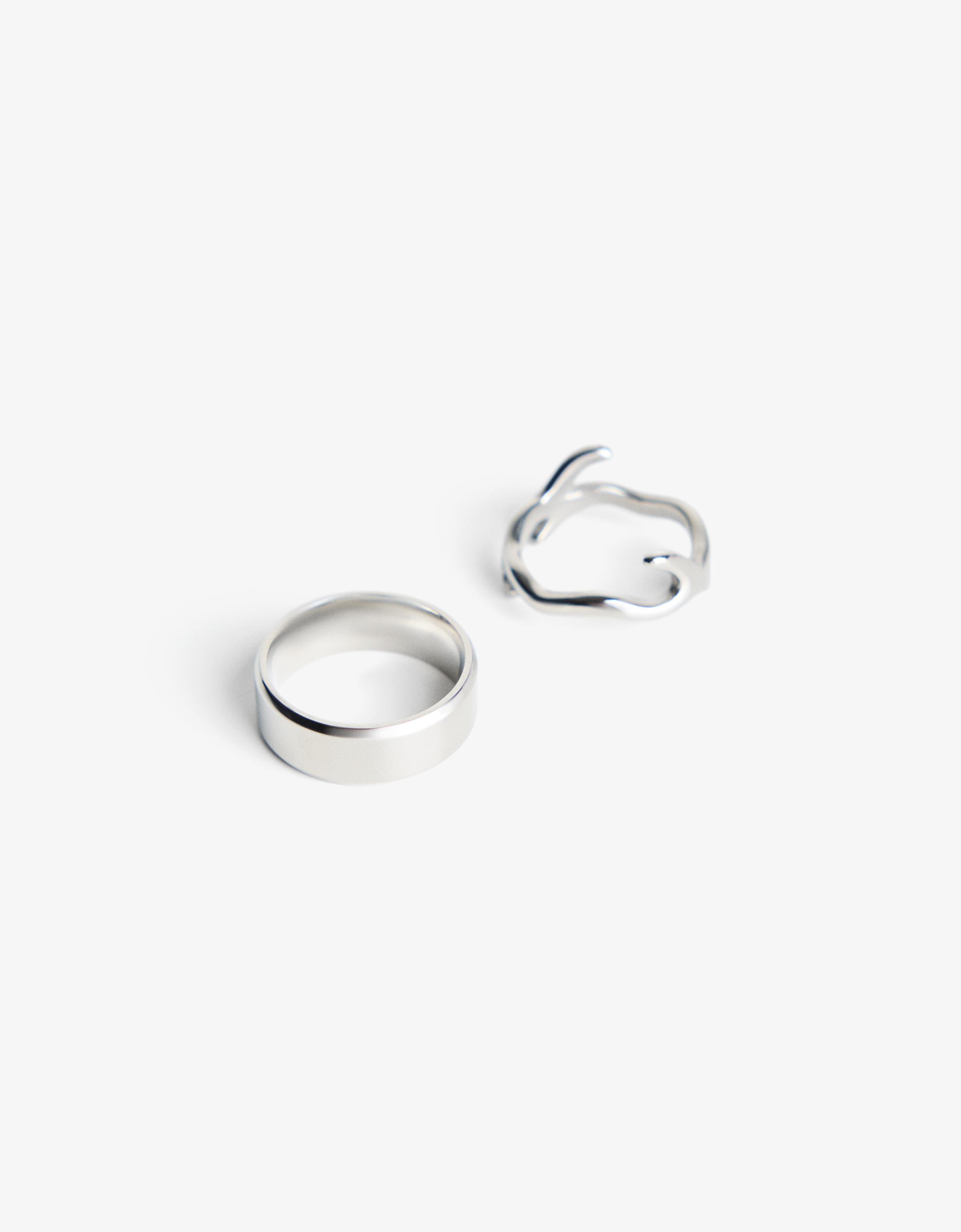 Bershka 2er-Pack Ringe „Out Of Core“ Herren L Silber