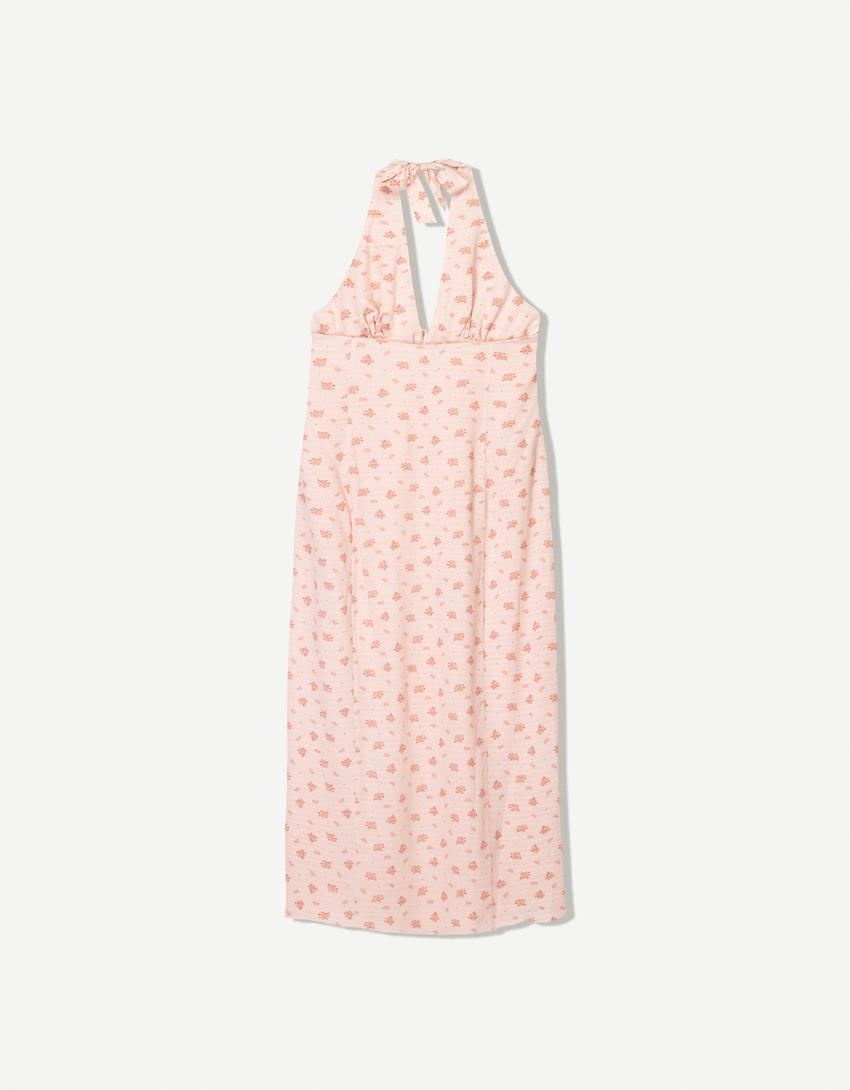 Rochie midi textură print-Roz-5