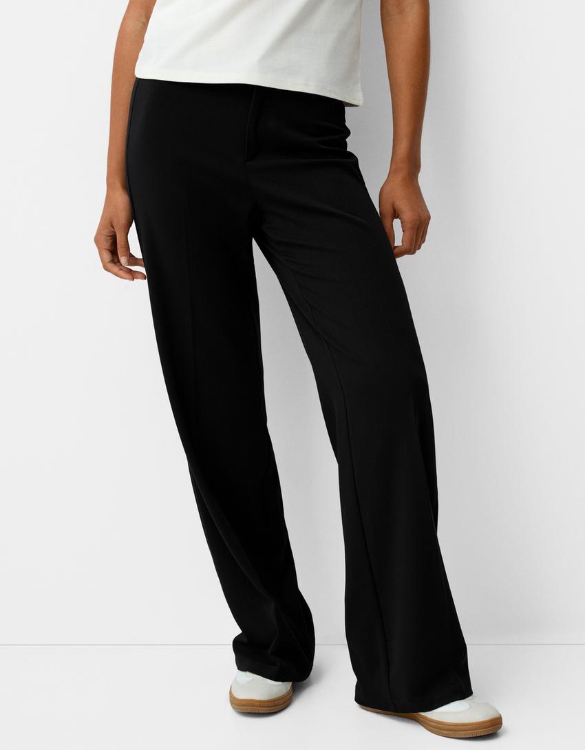 Geniş paça özel dikim pantolon-Siyah-1