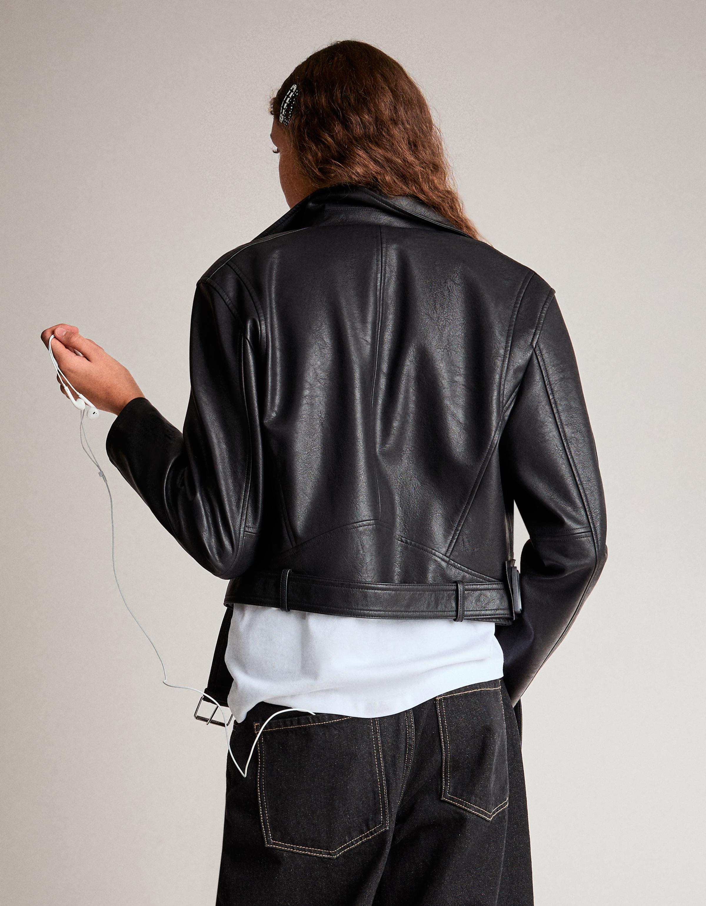 Leather effect biker jacket — Black
