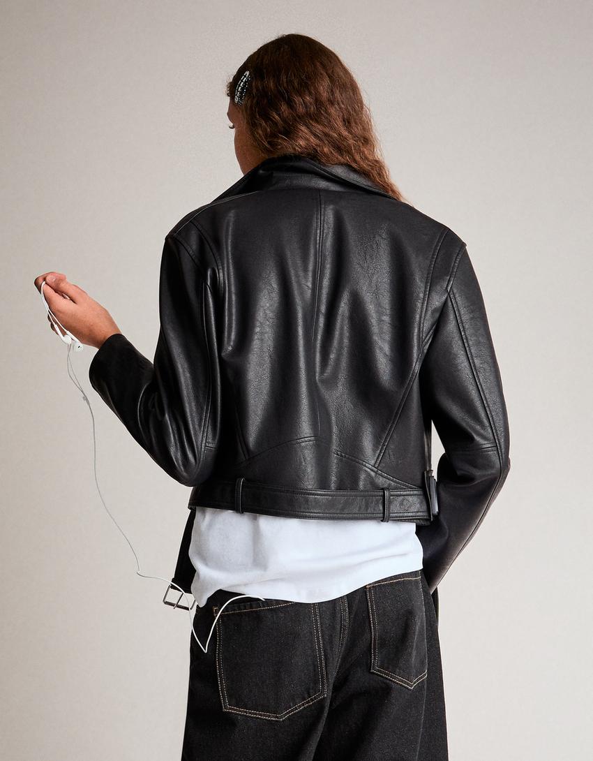 Bikerjacke aus Kunstleder-Schwarz