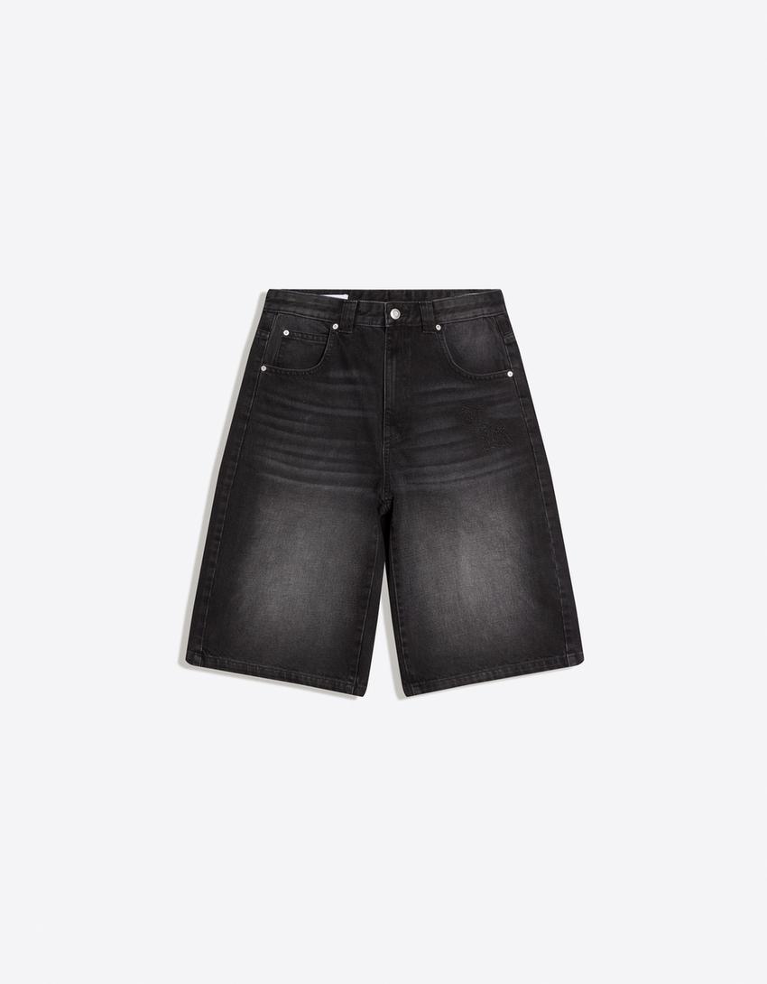 Bermudas denim baggy-Negro