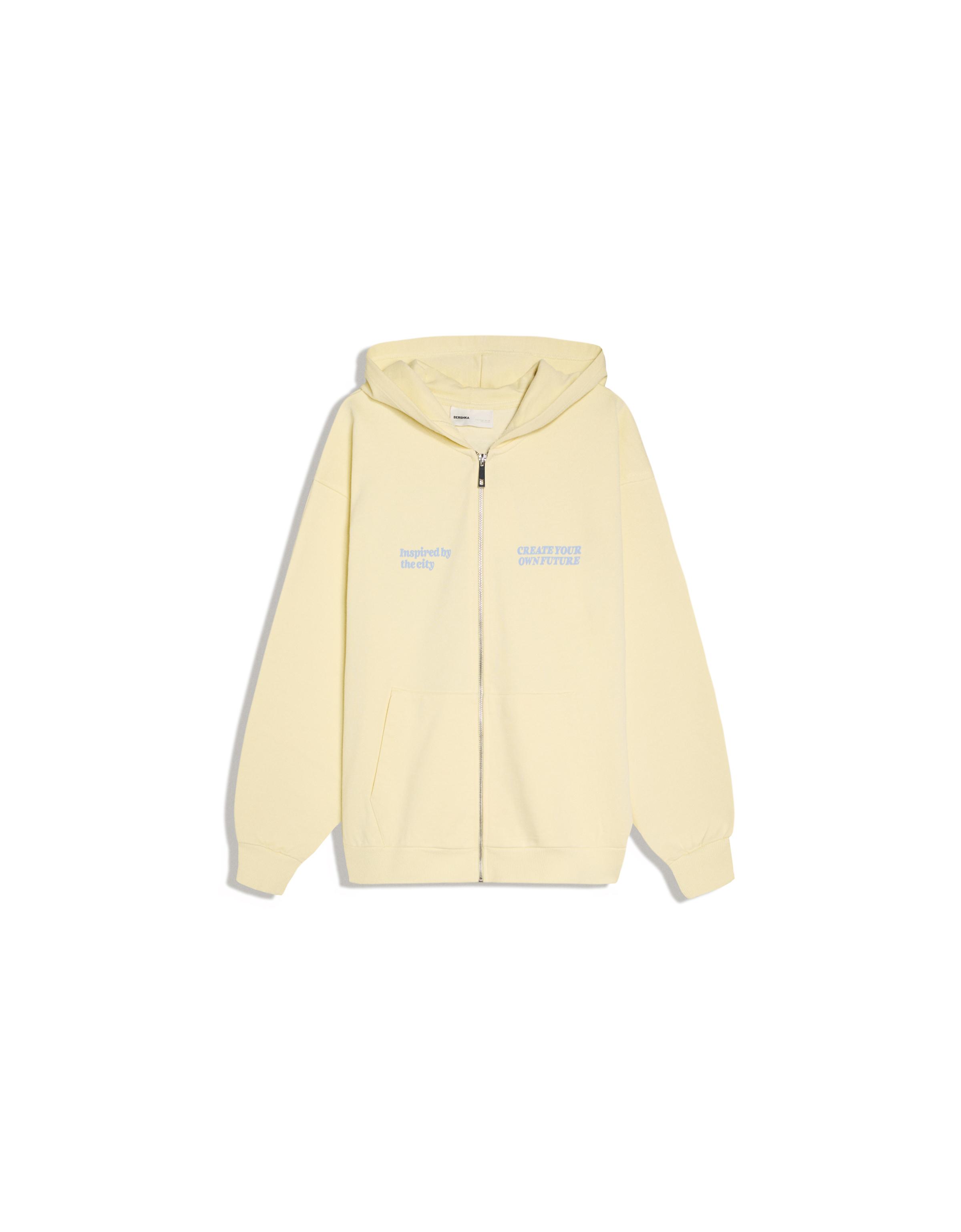 Oversize zip-up hoody with print — Yellow