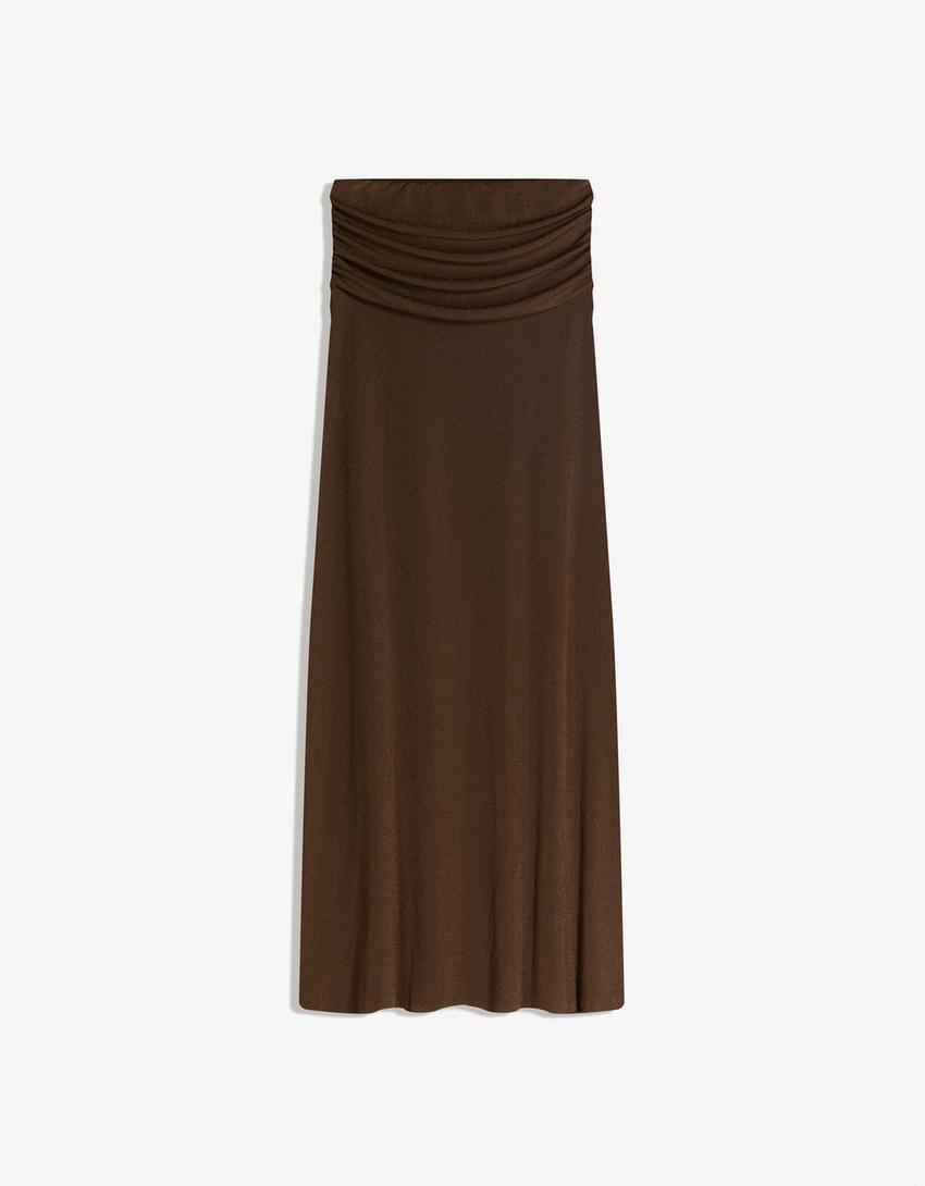 Textured shimmery midi skirt-Brown