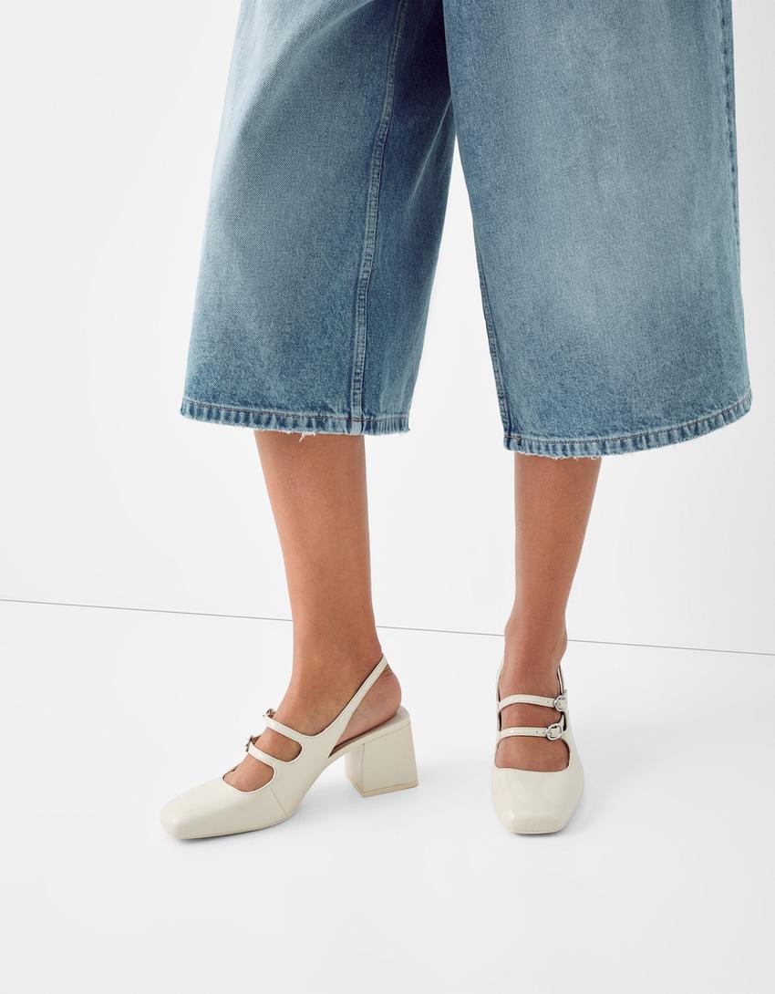 Mary Jane slingback block heel shoes-BEIGE-1