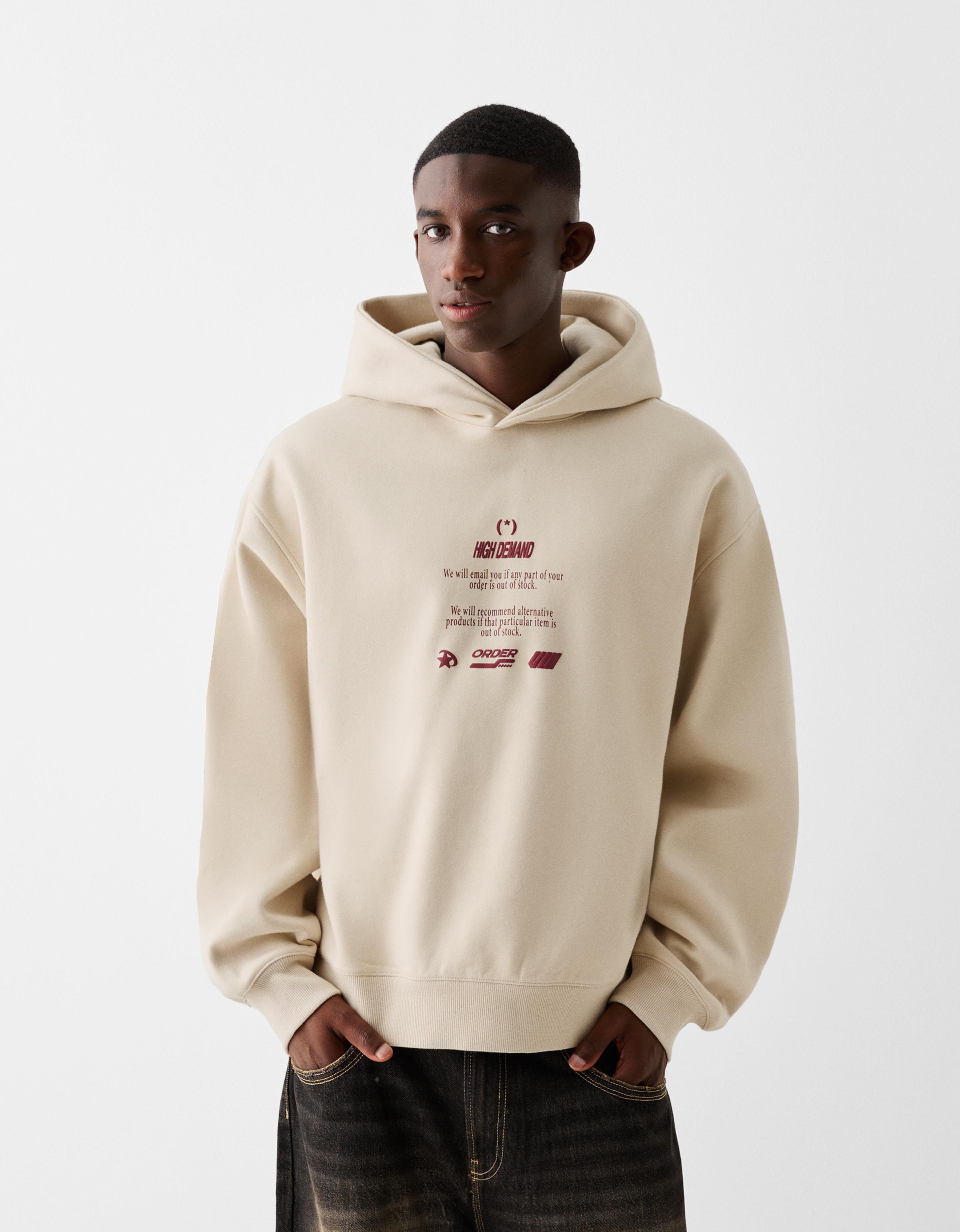 Bershka Hoodie Mit Print Herren S Beige