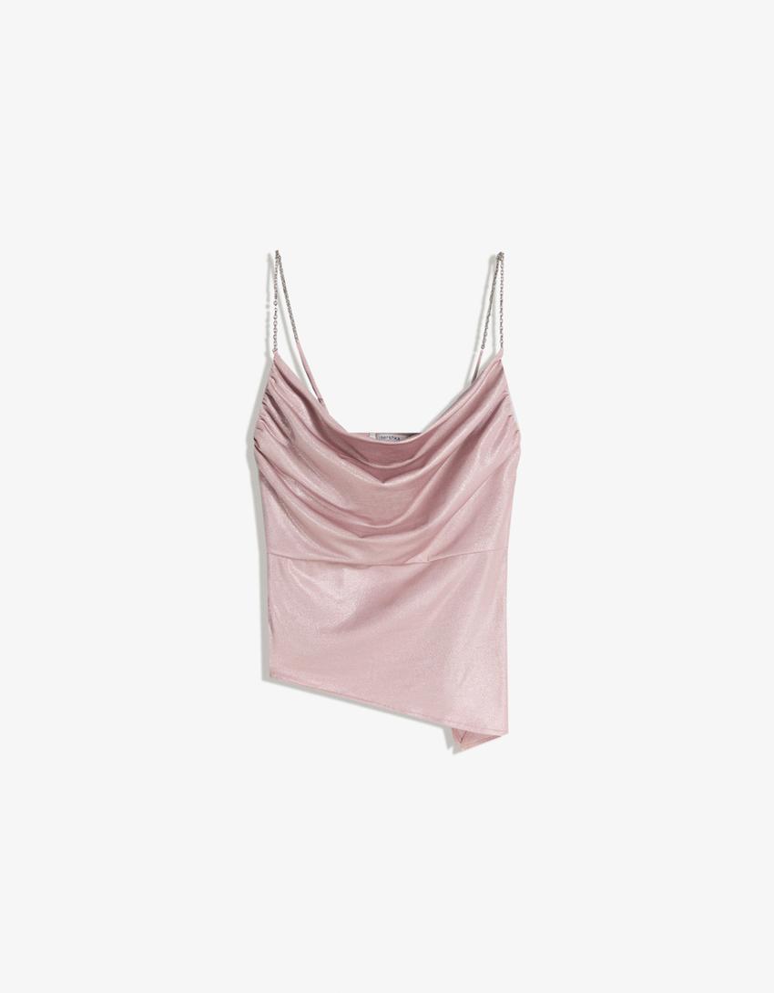 Draped top with chain straps-Pink