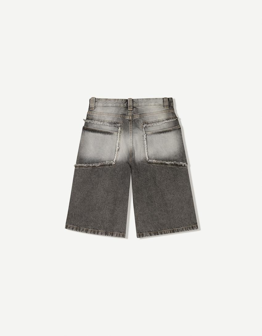 Bermuda baggy denim franges