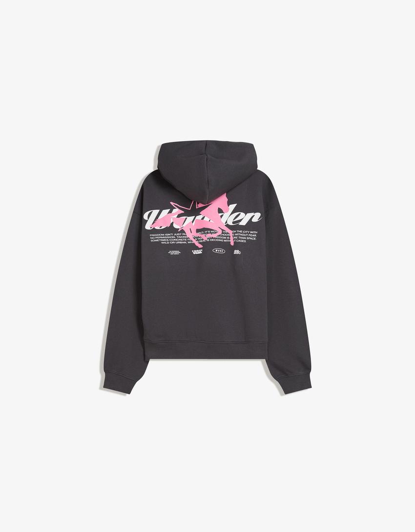 Sweatshirt com capuz e estampado-Cinza