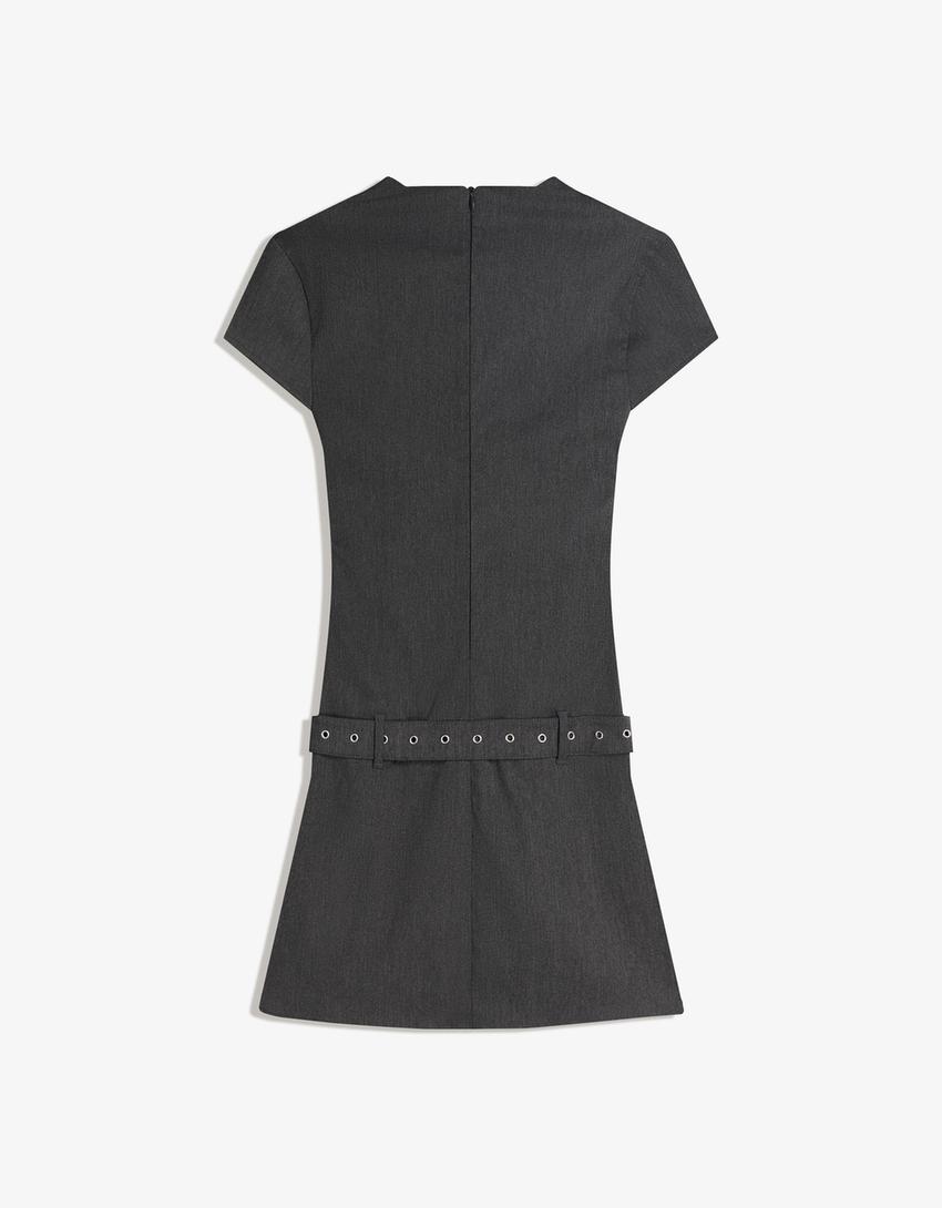 Mini abito con cintura-Grigio scuro