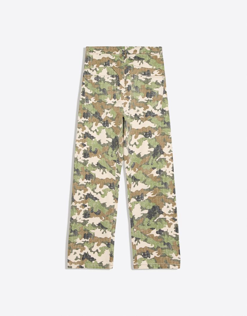 Printed twisted jeans-Green