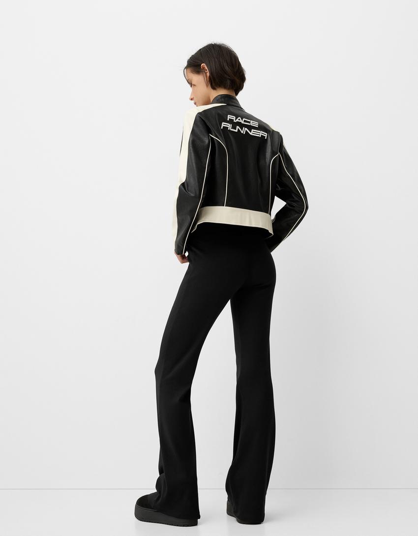 Pantalón flare cintura canalé-Negro-2