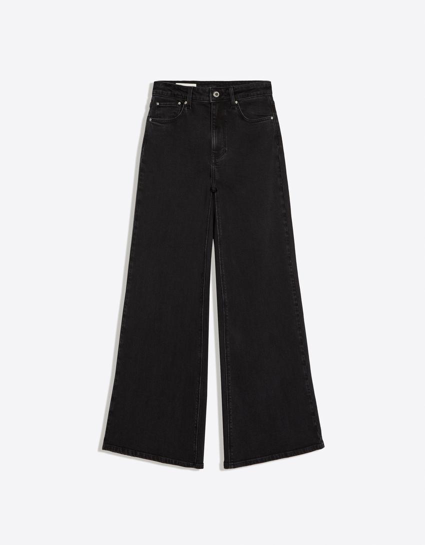Jean wide leg taille haute-Noir