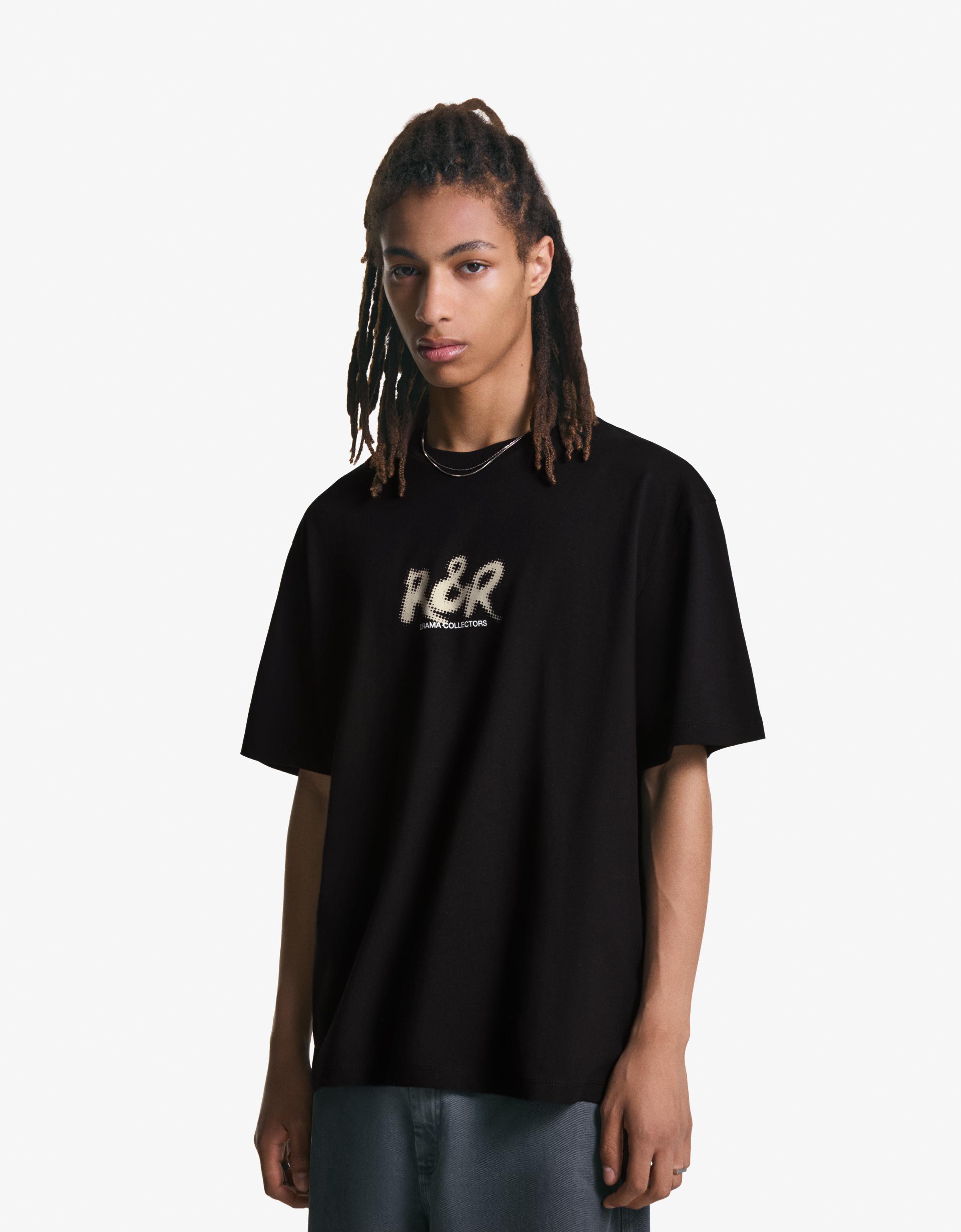 Bershka T-Shirt Mit Print Und Kurzen Ärmeln Herren M Schwarz