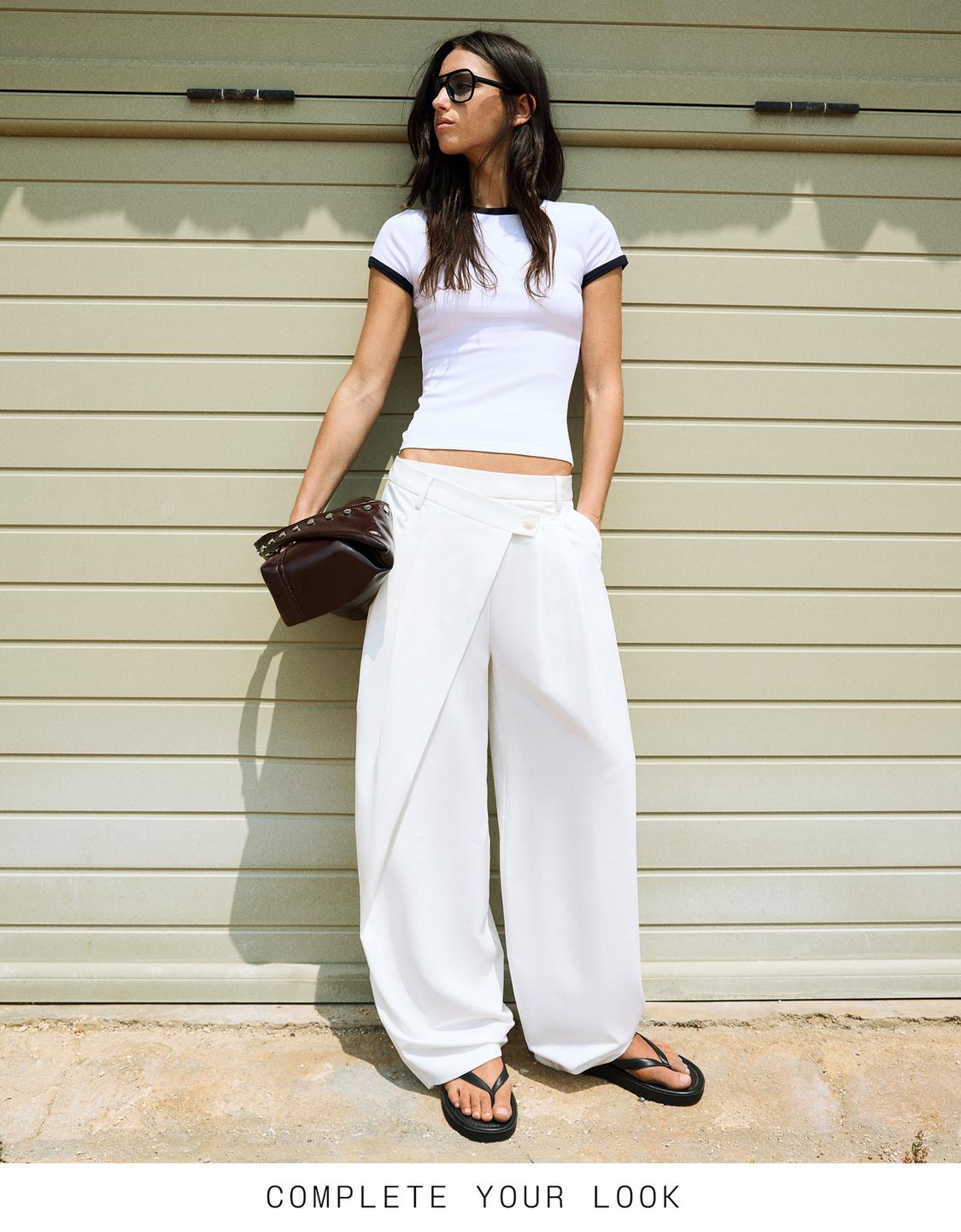 Tailored fit trousers with crossover waist