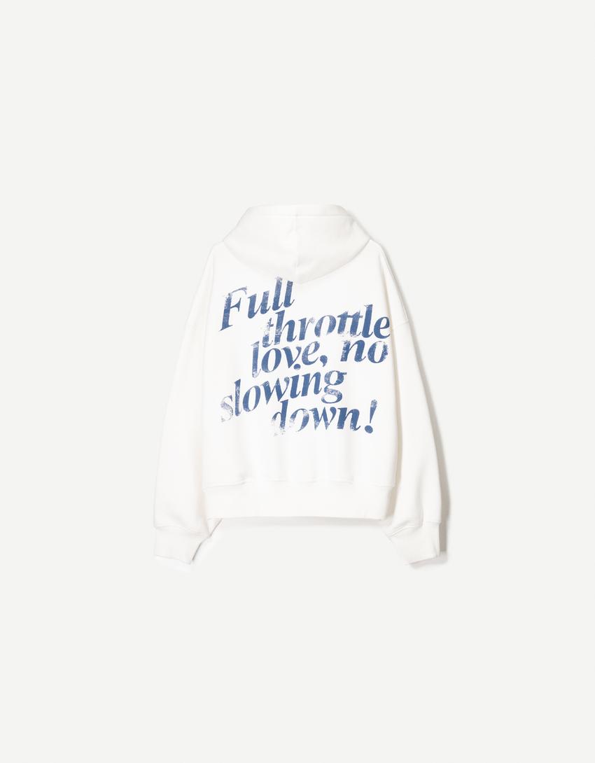 Desenli kapüşonlu sweatshirt-Krem-4