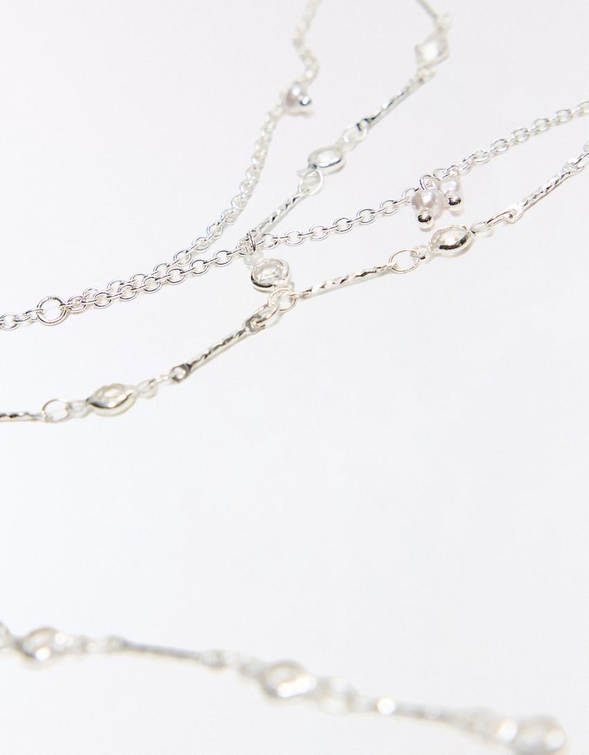 Beaded lariat chain pack-Silver