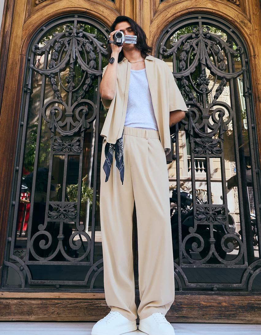 Fluid boxy short sleeve shirt-Stone